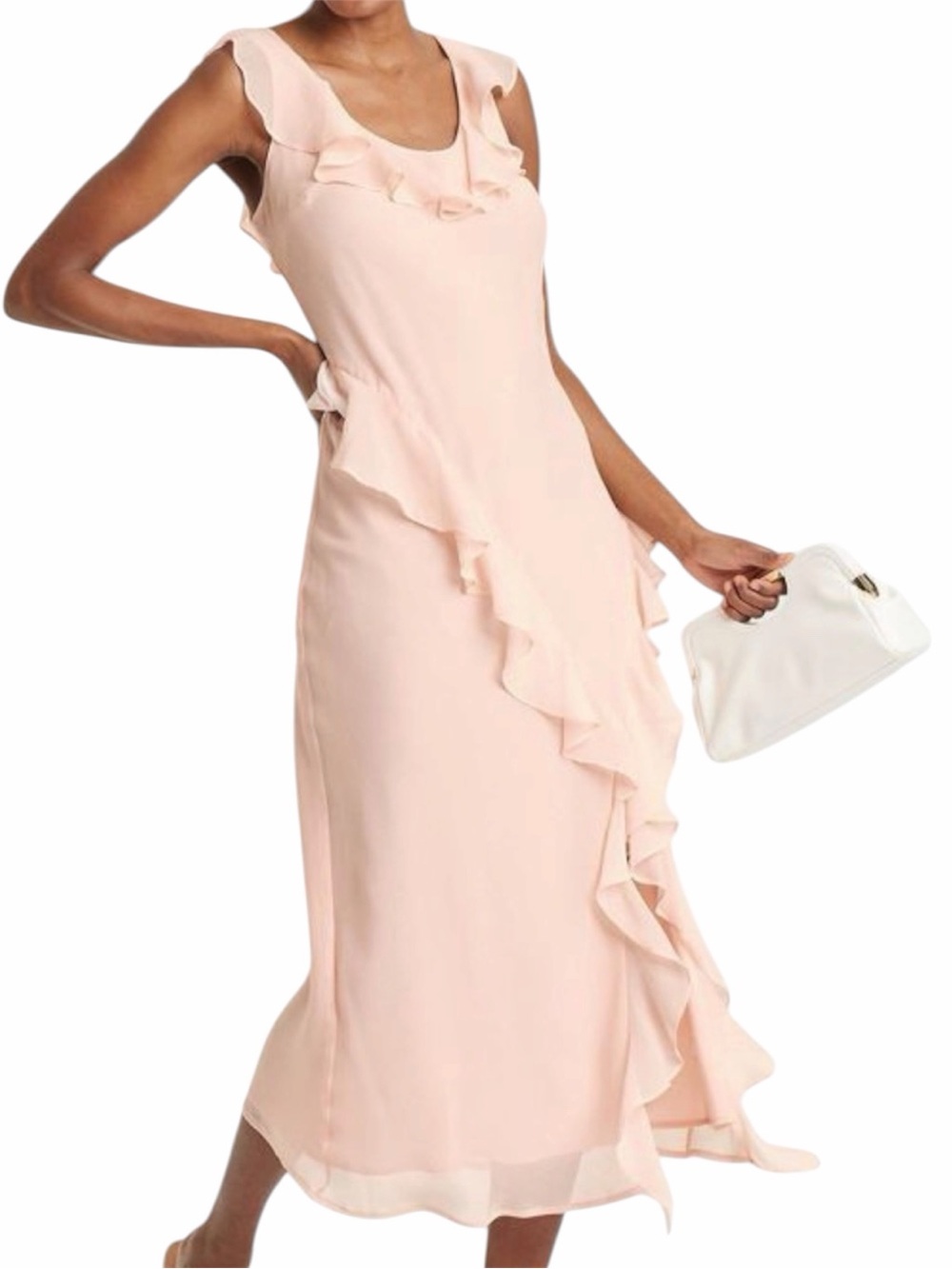 A New Day Women’s Blush Pink Ruffle Slip Dress Size Small Maxi Chiffon Lined